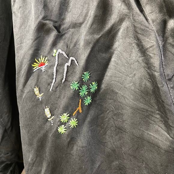 Golden Dragon Embroidered Kimono Robe Black Large Vintage Tie - Picture 3 of 9